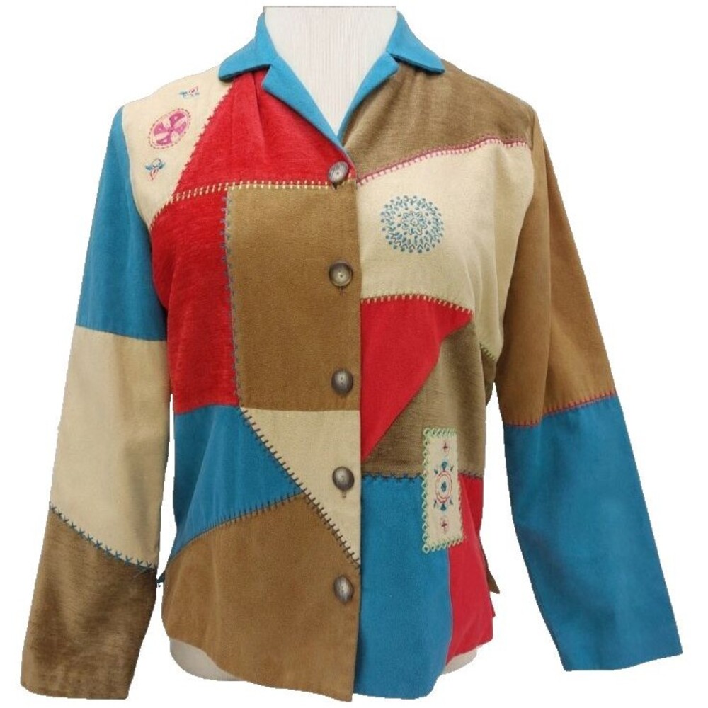 Vtg Koret's Womens Southwest Patchwork Jacket Faux Suede Embroidered Size XL